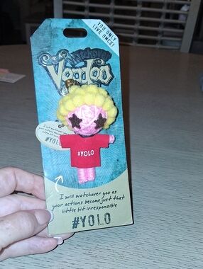 Unbranded Pink & Yellow Plush Keychain Charm with #YOLO Shirt